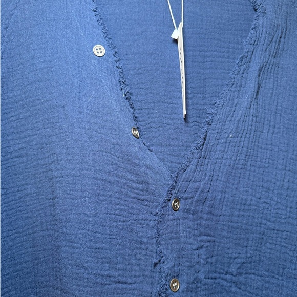 Igenjun Navy Gauze V Neck Beach Pool Coverup NWT XL Resort Wear Swim Tunic LS - Picture 2 of 10